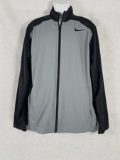 Nike Running Jacket Men  s Large Black Gray Dri-Fit Full Zip Athletic Y2K