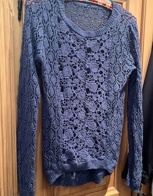 Süßer Blau Gelöcherter Häkel Optik  Pullover Zero Größe M 40/42 Neuwertig