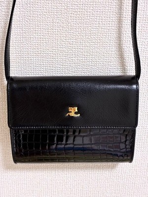 Courreges Enamel Crocodile Embossed Pochette USED From Japan #T2013