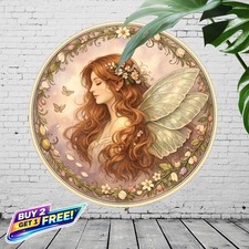 Round Butterfly Fairy Metal Sign Enchanted Garden Wall Decor 8x8