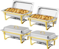 4 Pack Gold Chafing Dishes, 9QT Stainless Steel Buffet Set for Catering Events