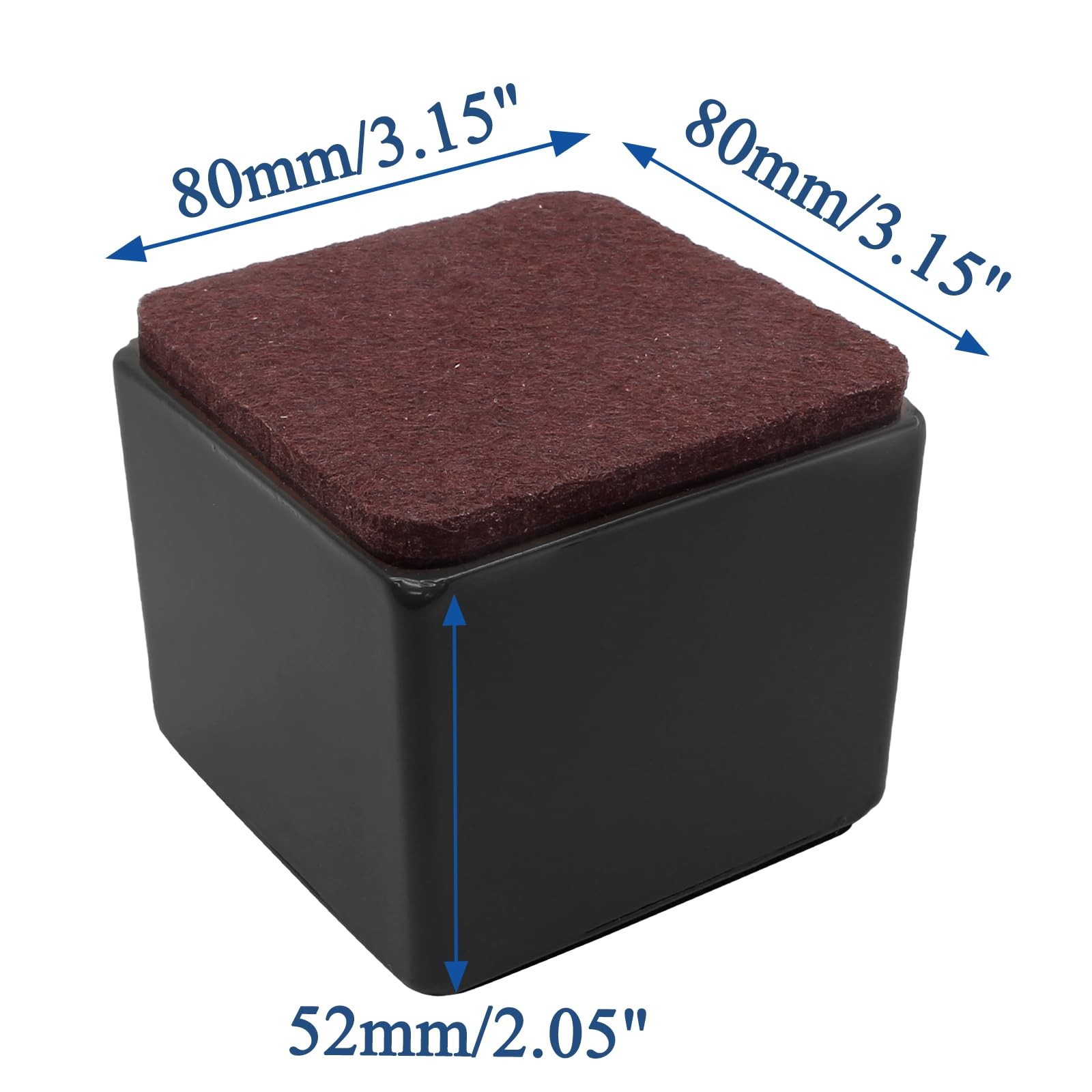 Bonsicoky 4 Pcs Self-Adhesive Furniture Bed Risers, Square Heavy Duty Carbon ...