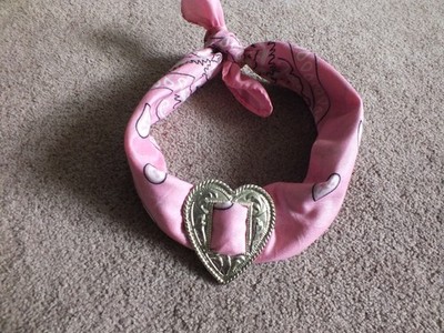 Upcycled Pink Polyester Bandana Necklace Scarf Silver Tone Heart Slide  Ties