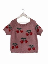 Unbranded Cherry Jumper Off Shoulder Pink Chunky Short Sleeve Size M 12 14