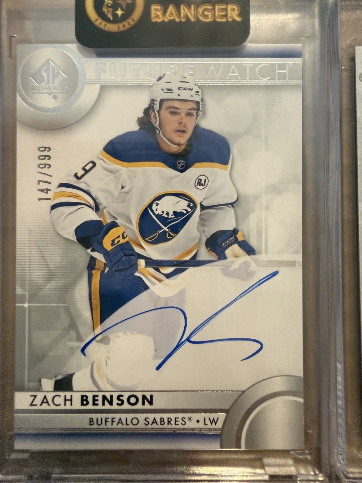23-24 UD SP Authentic ZACH BENSON #158 RC Future Watch AUTO /999 BUFFALO SABRES