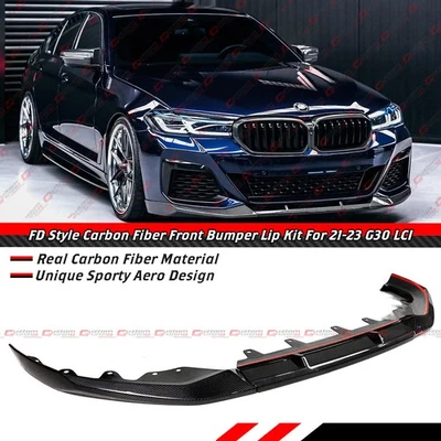 For 21-2023 BMW G30 530i 540i M550i FD Style Real Carbon Fiber Front Bumper Lip - Image 1 of 4