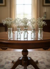 Set Of 5 Clear Glass Milk Bottle-Style Vases With Twine Rope Tied Around Neck 5.