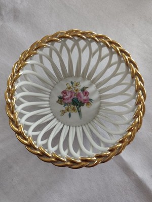 Porfin CLUJ  NAPOCA JRJS  Vintage Durchbruch Porzellan Schale Blumenmotiv  Gold