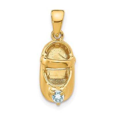 14k Gold 3-D March/Synthetic Stone Engraveable Baby Shoe Charm Pendant 1.72gm