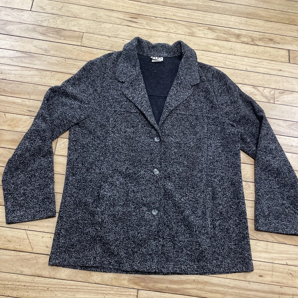 Clio vtg 90s Jacket Women L Charcoal Texture Knit Cardigan Sport Coat Made USA - Image 4 of 4