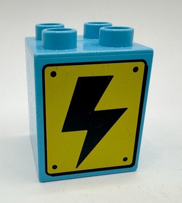 Lego Duplo Light Blue Printed Block High Voltage Lightning Bolt From Set #10880