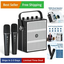100W Powerful Voice Amplifier with 2 Wireless Microphones, Big Pro Sound Port...
