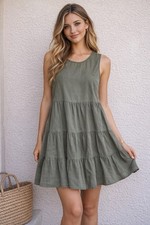Tommy Hilfiger | Thyme Green Tencell Tiered Sleeveless Dress Womens S