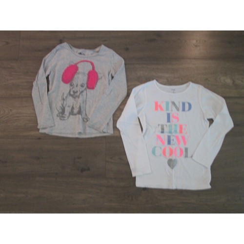 Long Sleeve T-Shirts Bundle of 2 Kids Girls Size 8 White Grey Tops Dog Kind Cool