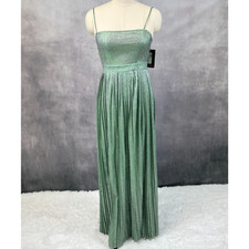 Pretty Little Thing Glitter Dress Womens US 4 Pleated Emerald Green Skater Glam