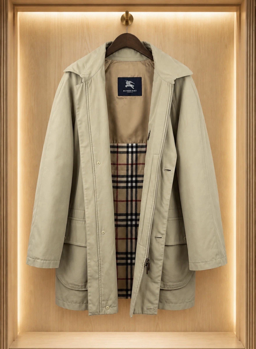 Burberry London Vintage Beige Coat – Nova Check Wool Lining L