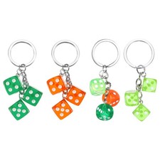 4pcs Lucky Dice Keychain Charm, Resin Dice Keyrings with 3 Pendants 4-Color