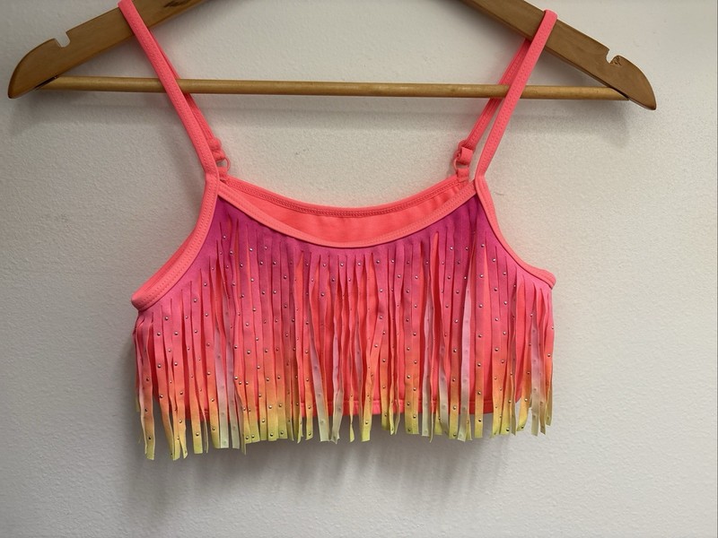 JUSTICE GIRLS BATHING SUIT TOP ONLY FRINGE MULTI COLORS SIZE 14