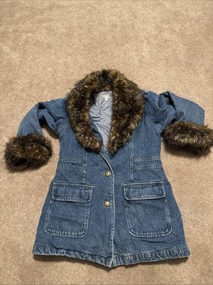 Vintage Y2K Giacca Blue Jean Jacket W Removable Faux Fur Quilted Liner Medium