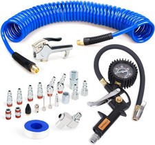 22PCS Air Compressor Accessories Kit 25ft Recoil Hose Tire Inflator Gauge