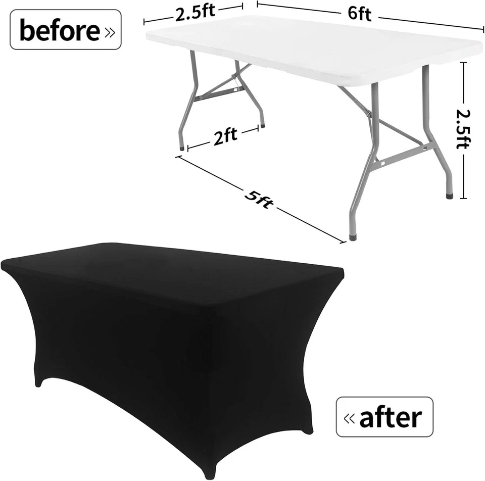 Durable Stretchable Black Spandex Tablecloths - 6PCS 6FT Size for All Occasions - Image 4 of 4