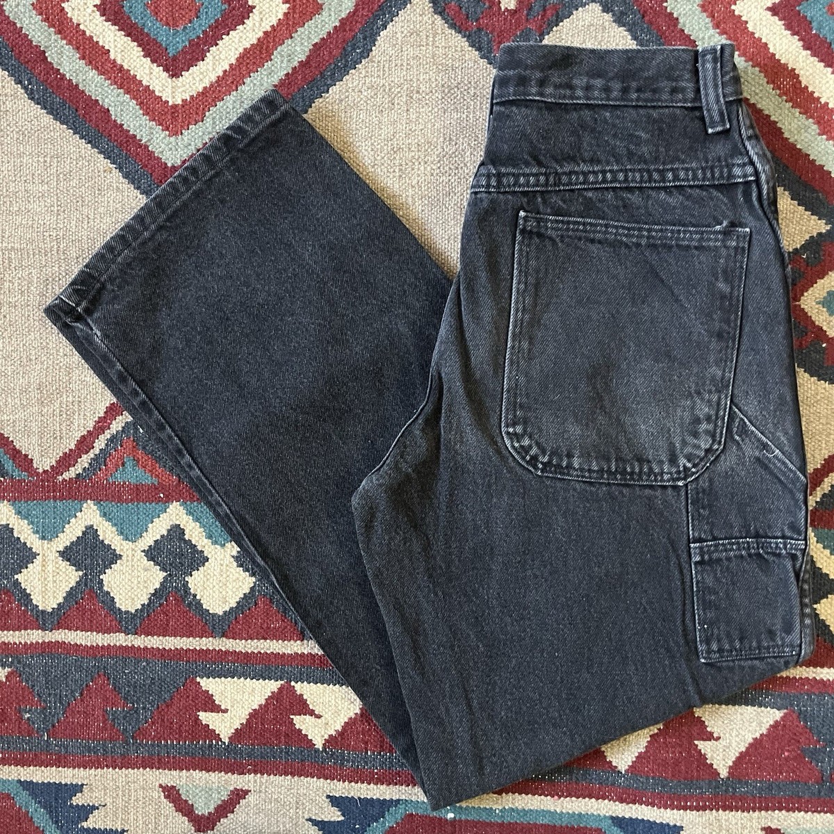 パンツ 90's RUSTLER Denim Pants Made in USA Vintage 80s Rustler Black Denim Carpenter Work Jeans Boys 16 USA