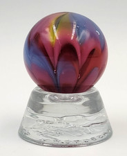 Jim Davis-Davis Marbles Magenta  Blue Ribbon Pulled Pedal Marble 1 3/8" w/Base