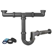 1 1/2 Inch Double Bowl Kitchen Sink Drain Kit Universal Flexible P Trap Pipe