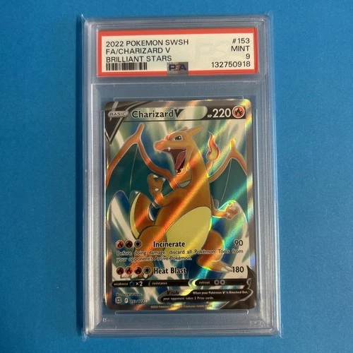 Pokemon Card - Charizard V Full Art 153/172 Swsh09 Brilliant Stars Holo - PSA 9