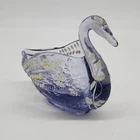 Fenton Periwinkle Art Glass Swan Figurine Trinket Dish with White Floral Paintin