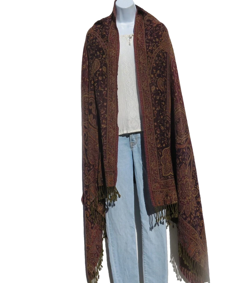 Як/овца вареная шерстяная смесь| шаль/бросок|ручная работа|индия|слива/красный/песок - Изображение 2 из 4