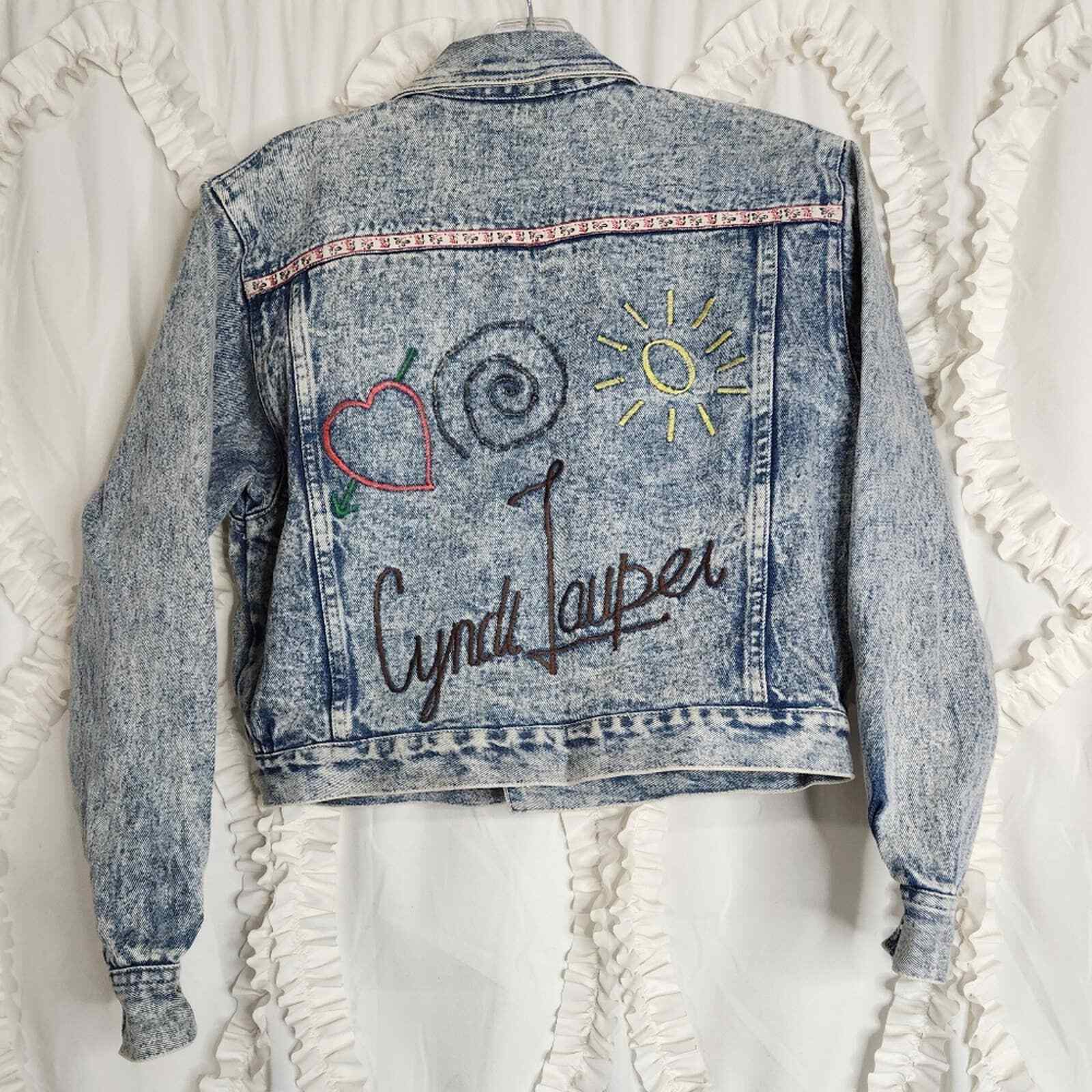 Vintage Embroidered Cyndi Lauper Acid Wash Denim Jacket Medium 80s eBay