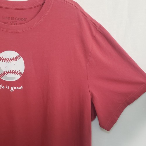 Life is Good Shirt Mens 2XL Red Crusher Graphic Tee Baseball Sports American - Picture 6 of 15