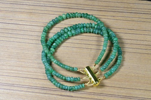 A++ Natural Emerald Smooth Rondelle Gemstone Beaded 3 Layer Women Bracelets 8'' - Picture 4 of 12