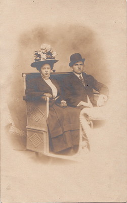 Postcard RPPC Man + Woman Large Floral Hat  Atlantic City NJ Phillips Studio