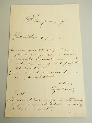 Giuseppe AURELI (1858-1929) / Lettera autografa -- eigenhändiger Brief von 1892 - Bild 1 von 4