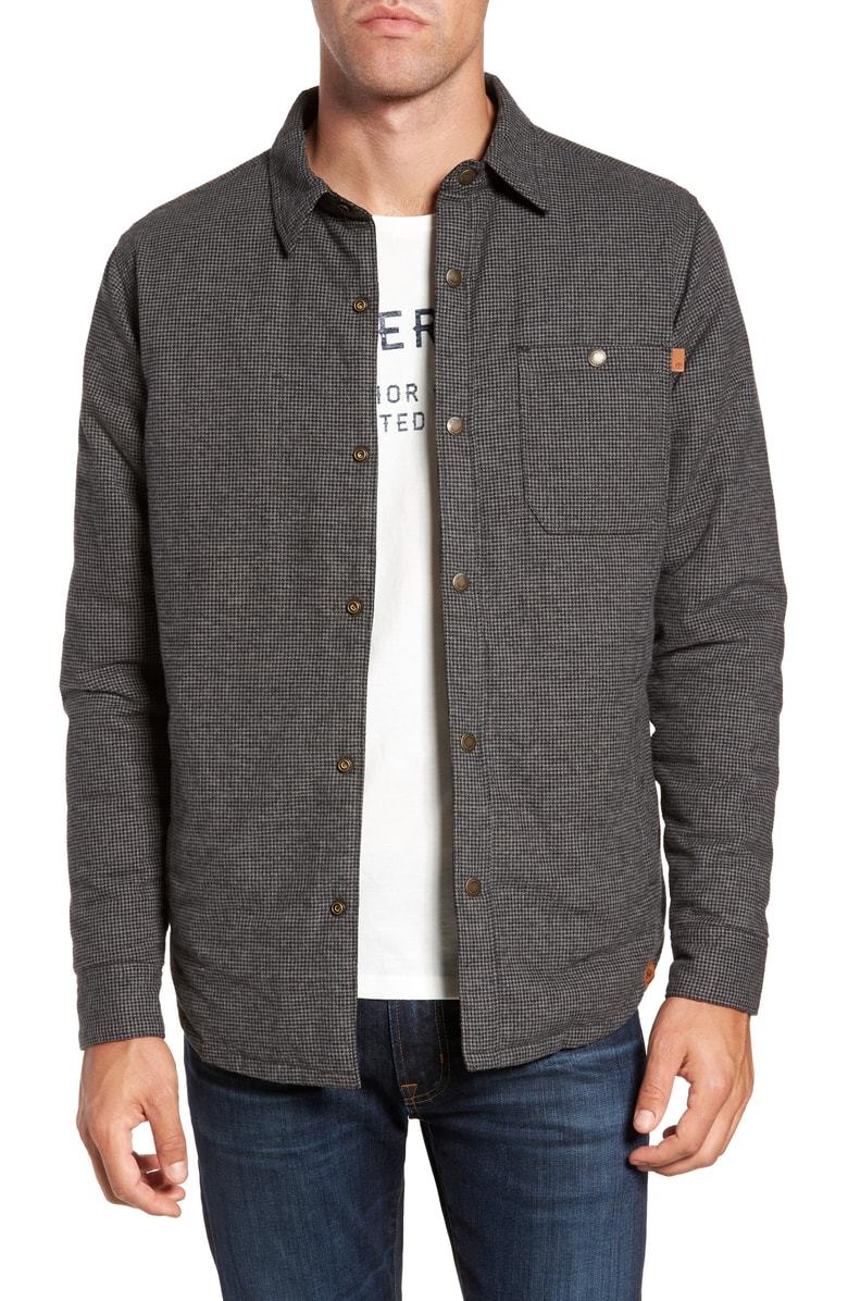 New TIMBERLAND Gunstock River Reversible Down Shirt Jacket Black/Gray