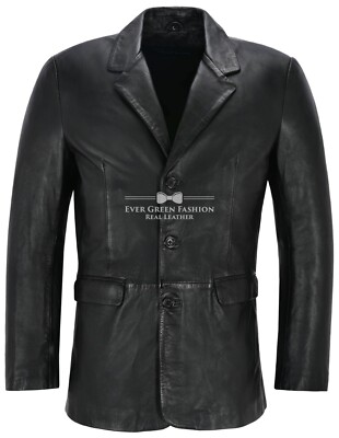 Herren Leder Blazer Schwarz Klassisch Italienisch Maßgeschneidert Weich Echtleder Slim Jim