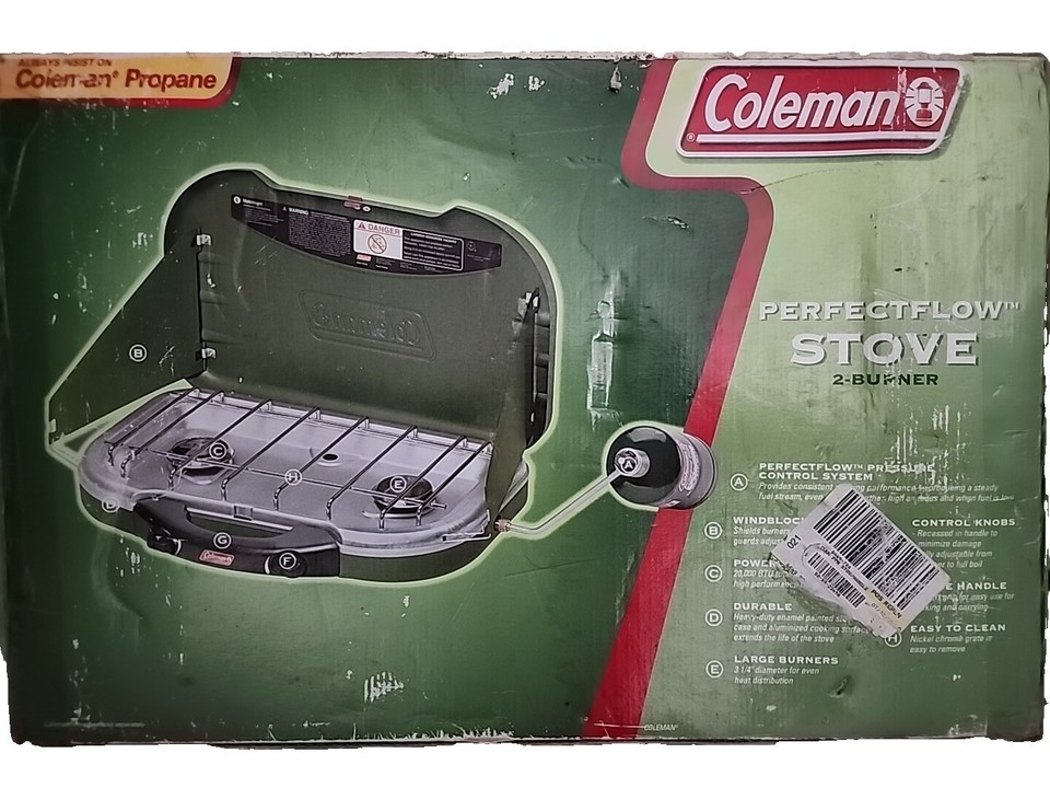New Coleman PerfectFlow 2Burner Propane Camp Stove / 20.000 BTU