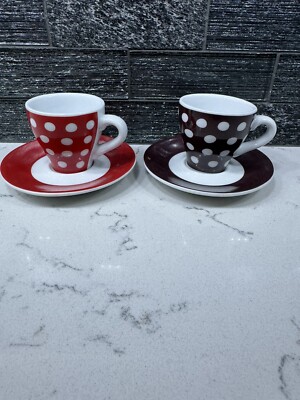 Bodum Espresso Cup And Saucer Set Of 2 Polkadots, Red And Brown Cups.  |  eBay