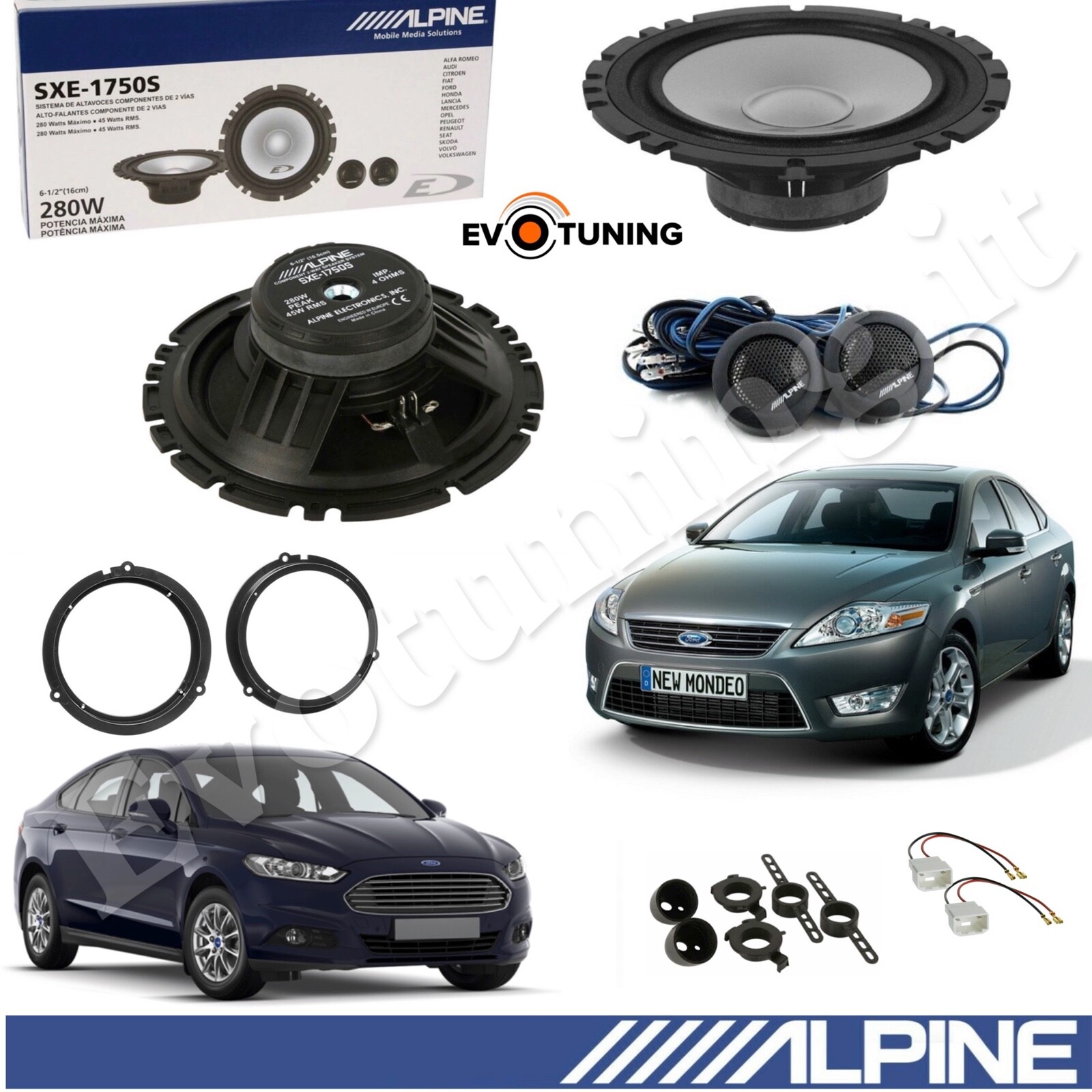 Kit 4 Casse Altoparlanti Alpine Anteriori Woofer+Tw per Ford Mondeo dal 2007>