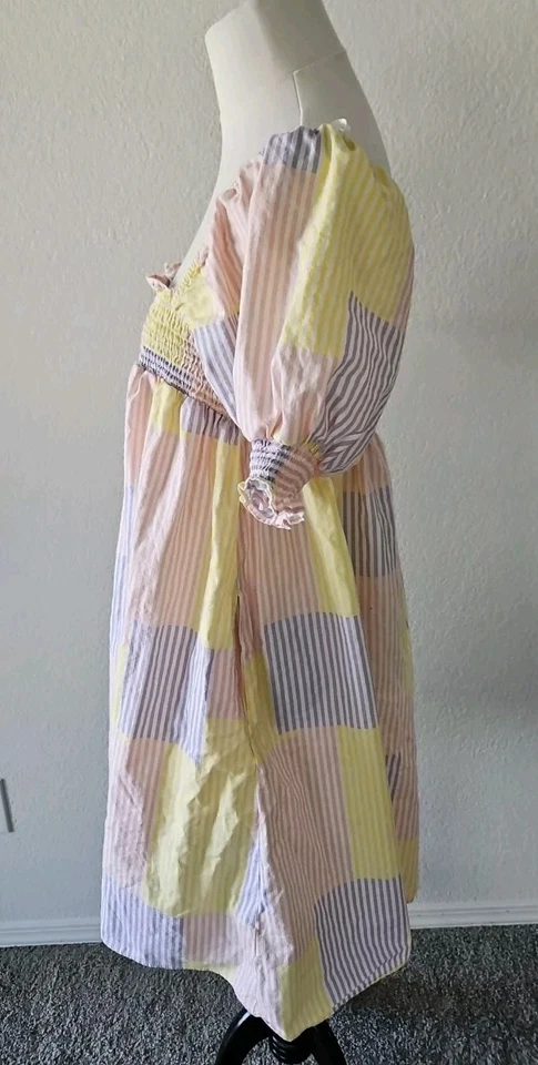 Urban Outfitters Gracie Patchwork Smocked Mini Dress Size L Read Descript - Image 3 of 4