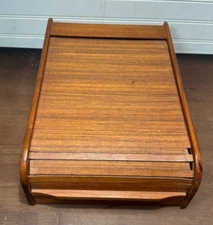 Kalmar Designs Teak Wood Roll Top Cassette Tape Storage Box Holder (lot a) READ
