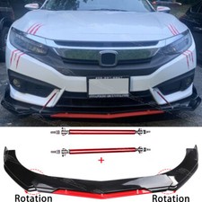 For Honda Civic Type R FN2 Gloss Front Bumper Lip Spoiler Splitter + Strut Rods