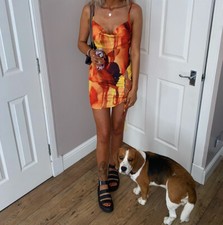 Orange Abstract Strappy Lace Up Bodycon Dress