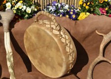 Tamburo Sciamanico da Cerimonia pelle mucca, D 31cm/H10 cm, con batacchio 