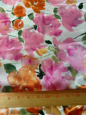 Vintage polyester/acetate fabric/large orange & pink floral 1 yd 17'' x 56''
