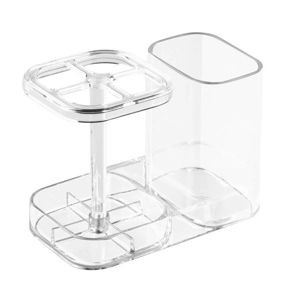 Soporte de cepillo de dientes transparente con secciones divididas para solución de almacenamiento de baño Foto 2 de 4