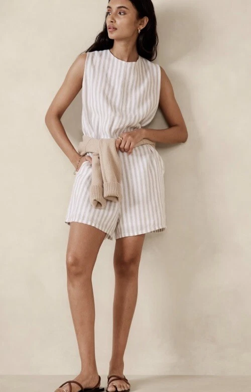 MAMELUCO DE LINO PINNACLES Banana Republic para mujer nuevo con etiquetas talla grande coral #446136 $150 Foto 2 de 4