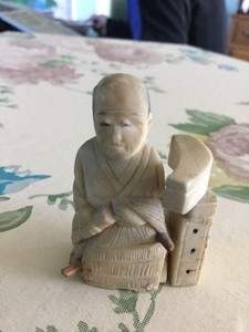 * Old Chinese Wise Man Hand Carved Soap Stone Statue Buddha vintage